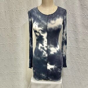 Tie-Dye Long Sleeve Mini Dress - Navy & White